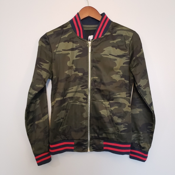 ⭐American Stitch 2 Piece Camo Green & Coral Stripe Zip Up Track Suit Size Small - Picture 2 of 16